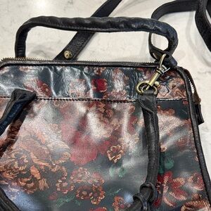 Patricia Nash Floral Black Leather Handbag- as is gently used